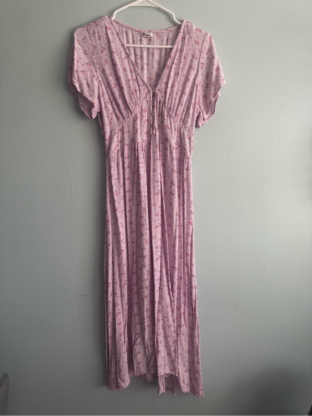 BONGO Light Pink Floral Maxi Dress with V-Neckline